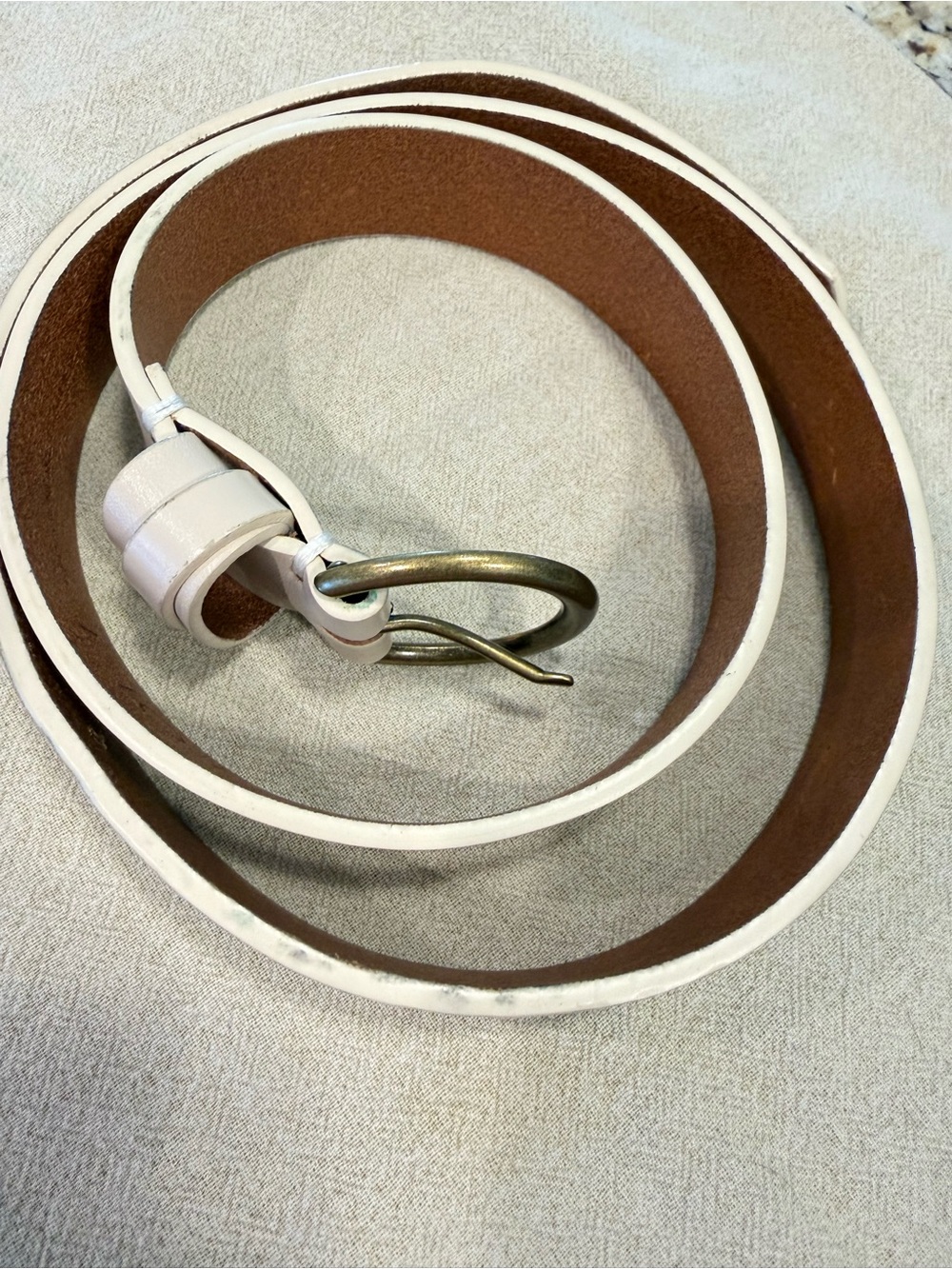 Loft chic western white leather belt bronze round buckle SZ M
